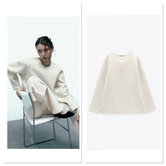 Zara Round Neck Long Sleeve Oversized Bouclé Sweatshirt Sz:S - Picture 2 of 10